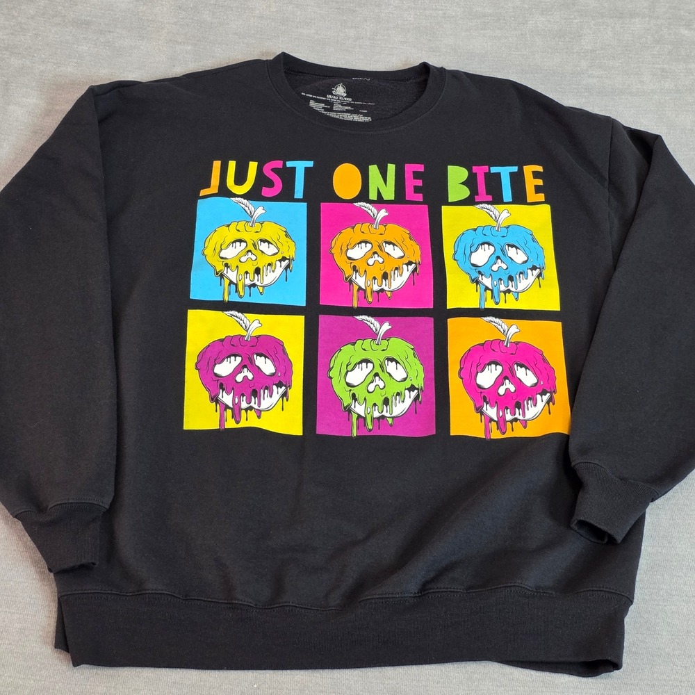 Disney Parks Sweatshirt Womens XL Black Just One Bite Poison Apple Pop art